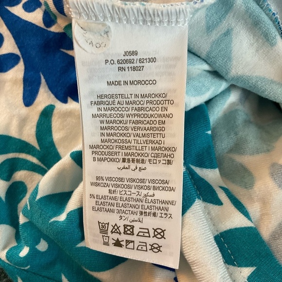 Boden Tory Tunic Dress White Blue Jersey Stretch 3/4 Sleeve V Neck US Size 10 - Picture 9 of 9